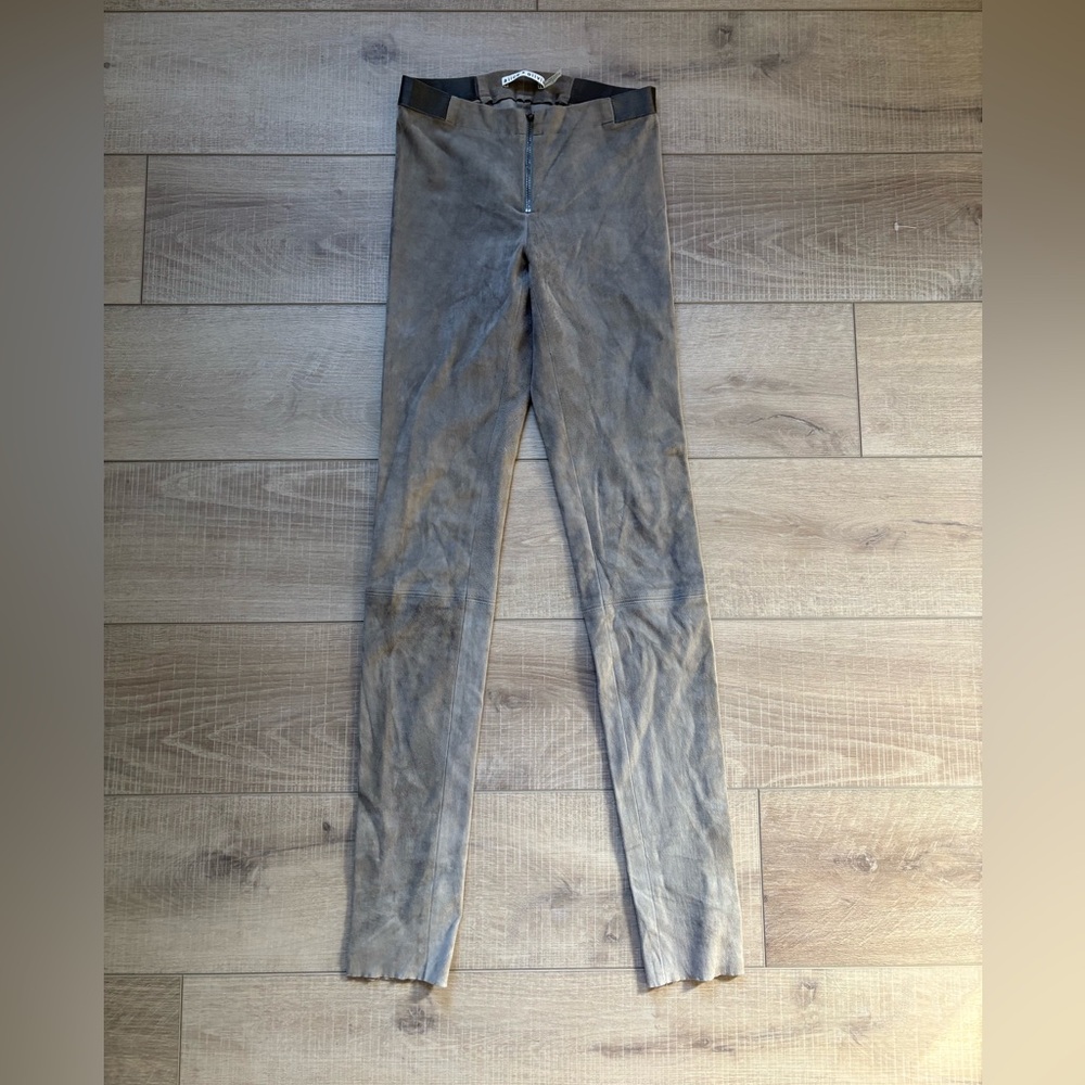 Alice + Olivia Taupe Low Rise Lamb Leather Suede Leggings Size 0 - Picture 2 of 11